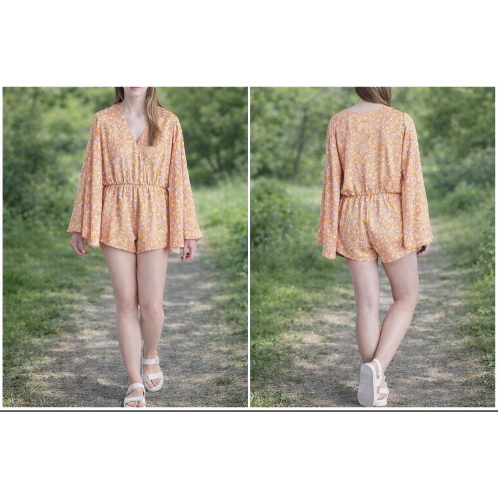 Steve Madden Floral Shorts Romper Sz XL Orange Blossom NEW NWT